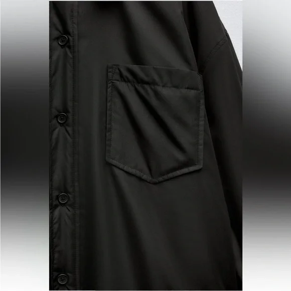 Zara Black Water Repellent Quilted Overshirt shirt Jacket button closure NWT - Picture 9 of 16